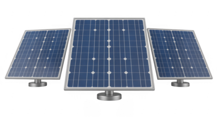 Three Solar Panels renewable energy isolated on a transparent background