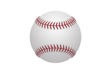 White baseball with red stitching seams isolated on a transparent background
