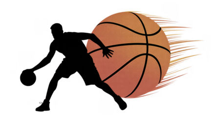 Basketball player silhouette with motion lines black isolated on a transparent background