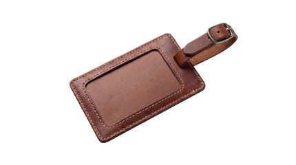 Leather luggage tag in minimalist style brown color for travel identification