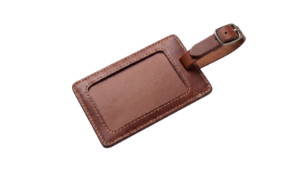 Leather luggage tag in minimalist style brown color for travel identification