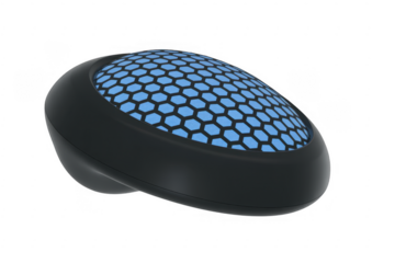 Black device with blue honeycomb pattern on technology isolated on a transparent background