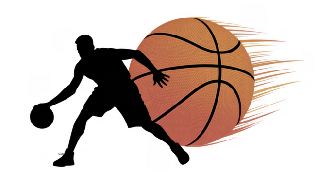 Basketball player silhouette with motion lines black isolated on a transparent background - Powered by Adobe