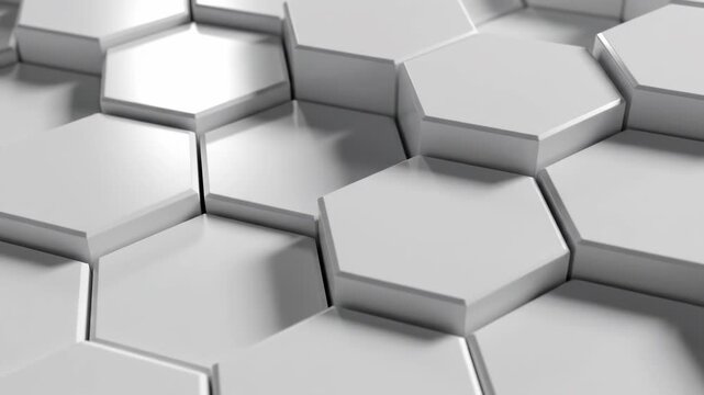 Gray hexagons arranged in a honeycomb pattern with shadows and highlights 4k video