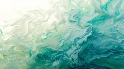Abstract fluid art background with teal and white swirls. Liquid marble texture. Modern acrylic paint mixing wallpaper