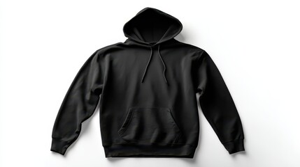 Front View Black Hoodie Template Isolated on White Studio Background