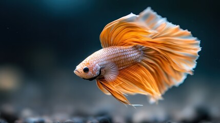 Fototapeta premium A stunning Betta fish exhibits vibrant colors and intricate fins as it gracefully swims through its aquatic environment, showcasing nature's beauty and elegance in motion.