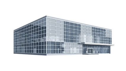 Sleek and contemporary commercial building featuring a striking glass facade, embodying modern architectural design perfect for corporate and urban business environments