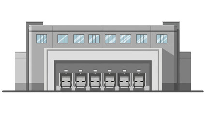 Modern Industrial Logistics Warehouse Building with Multiple Loading Docks. Contemporary storage facility for efficient goods distribution and supply chain operations