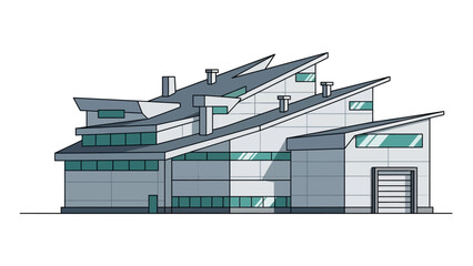 Modern industrial facility illustration with dynamic architectural design, symbolizing innovation, progress, and economic development within a contemporary urban landscape