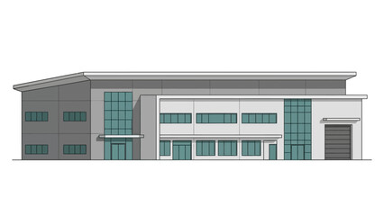 Fototapeta premium Modern Industrial Warehouse Building Facade with Multiple Windows and Doors