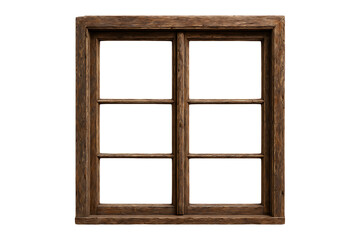 Old wooden window frame with six panes detailed texture on transparent background