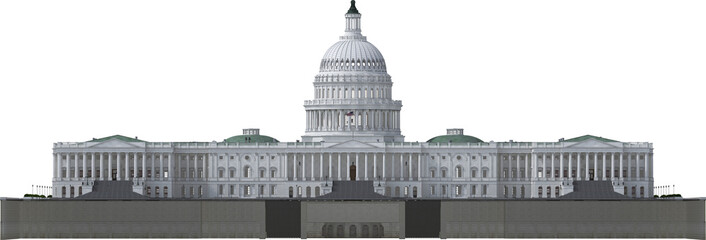 3D Render of the U.S. Capitol Rear View &ndash; Detailed Cutout