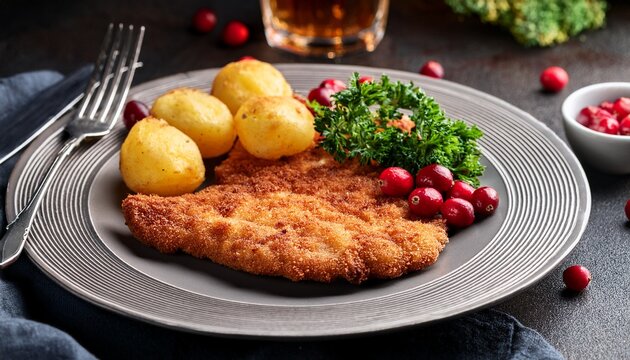 Original Wiener Schnitzel Mit Petersilienkartoffel Und Preiselbeeren