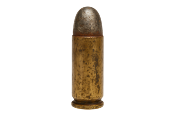A realistic 9mm bullet metallic with rust textures isolated on transparent background