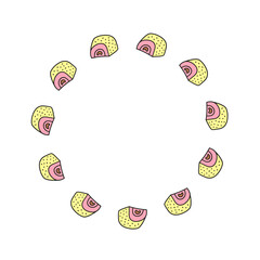 Cute round frame with traditional Turkish baklava sweets isolated on white background.