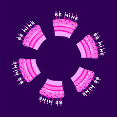 Cute round frame with glazed cakes with text be mine isolated on white background. Valentines day celebration.