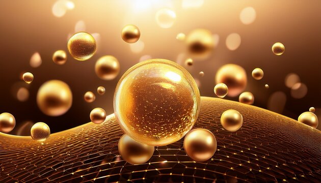 Gold Bubble Molecule Background For Cosmetics Product