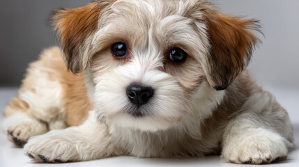 Cute puppy of Maltipoo dog posing isolated over white background