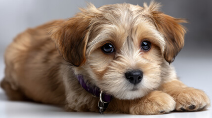 Cute puppy of Maltipoo dog posing isolated over white background