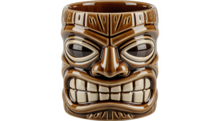 Brown Tiki Mask Mug isolated on a transparent background