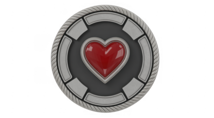 Red heart symbol on gray and gray background isolated on a transparent background