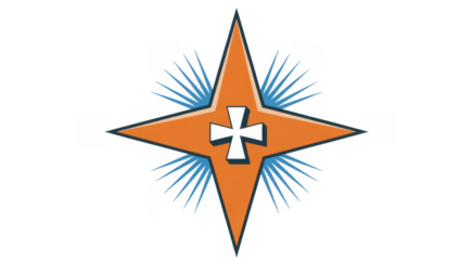 Orange Star with Cross and Blue Lines symbol isolated on a transparent background
