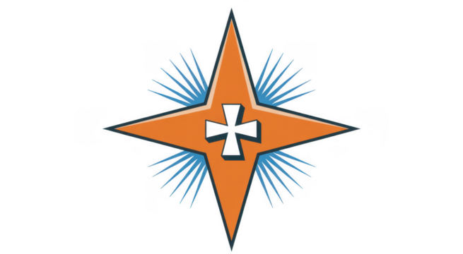 Orange Star with Cross and Blue Lines symbol isolated on a transparent background - Powered by Adobe
