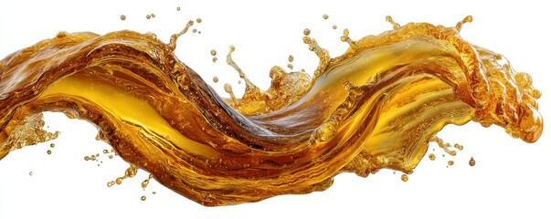 Golden oil splash: dynamic wave of liquid gold isolated on white background