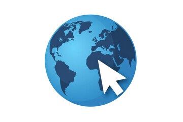 Blue globe with white cursor earth navigation isolated on a transparent background