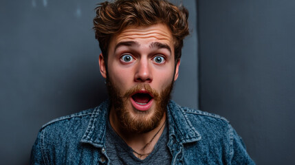 Portrait of young man with shocked facial expression