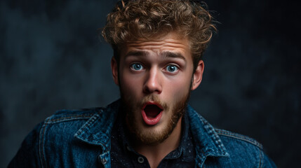 Portrait of young man with shocked facial expression