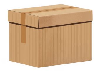 Brown cardboard gift box with lid packaging isolated on a transparent background