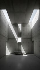 Modern Minimalist Brutalist Interior with Monolithic Concrete Walls and Dramatic Natural Light