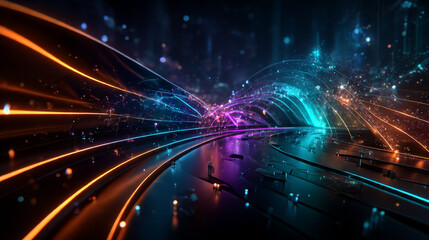 3d render, abstract multicolor spectrum background, bright orange blue neon rays and colorful glowing lines