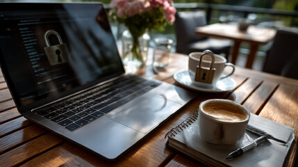 Strong and weak easy Password. Note pad and laptop.