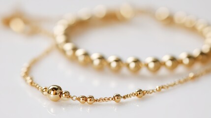 Obraz premium Close-up of luxury gold bead necklace and bracelet with refined chain links