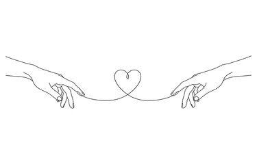 Fototapeta premium Two hands holding a heart with a string connecting them. Concept of love and connection between two people