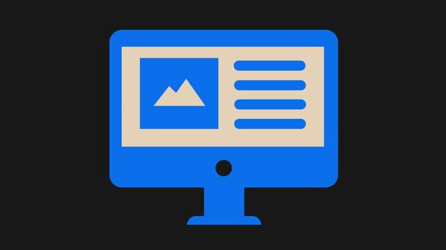 Modern Digital Display: A simplified graphic illustration of a monitor shows a website or a content. Representing the modern era of communication, information and technology.
