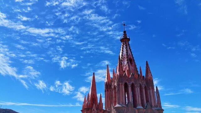 Neo-Gothic church in the center of San Miguel de Allende aerial view
