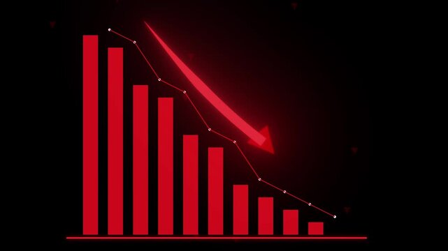 Economic Downturn Visualization: A stark graphic illustrates a clear downward trend, symbolized by a red arrow pointing down against a dark backdrop.
