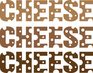 Cheese Typography Text Design with Cheese Hole Pattern Isolated on White Background