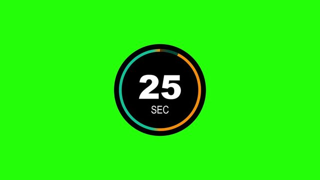 30 seconds circular countdown timer animation, 30 seconds circular timer countdown on black background, simple countdown timer from 30 to 0 seconds.