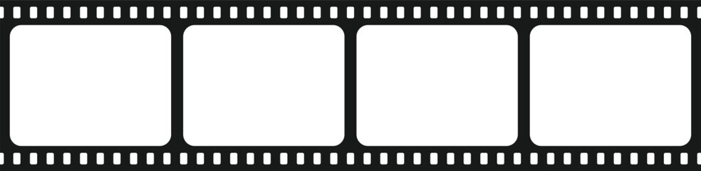 Black and White Film Strip with Four Frames on Gray Background