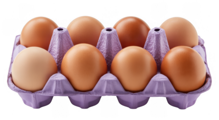 Brown Eggs in Purple Carton egg carton isolated on a transparent background