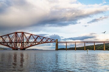 Fototapeta premium Forth Bridge, Queensferry Crossing, Forth Estuary, Scotland, UK