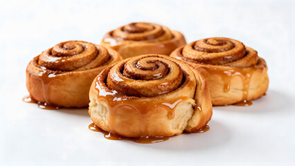 Fototapeta premium Aesthetic Cinnamon Rolls with Creamy Glaze in Professional Food Studio