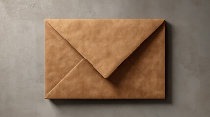 Elegant brown kraft paper envelope placed on neutral background under soft light perfect for postal service visuals, branding presentations and paper product mockups
