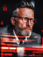 Corporate office employee reacting to urgent cybersecurity alert