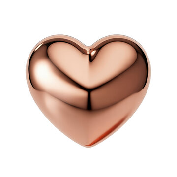 Shiny rose gold heart shiny heart metallic reflective isolated on a transparent background